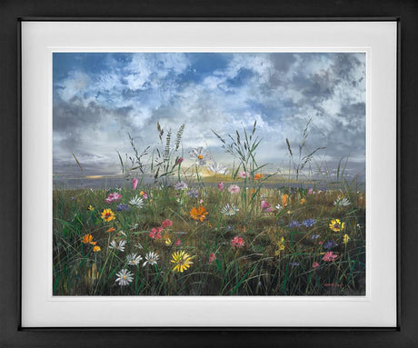 dawn to dusk framed print by artist kimberley harris