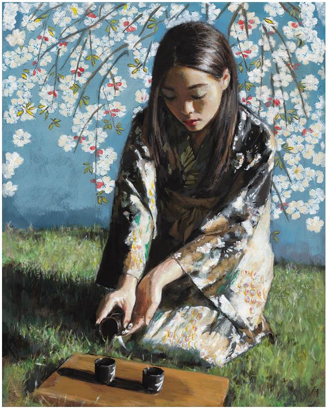 Geisha With White Flowers II