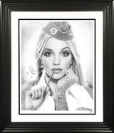 hit me baby one more time black and white print framed in black by artist jj adams