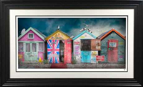 lifes a beach print framed in black by artist jj adams