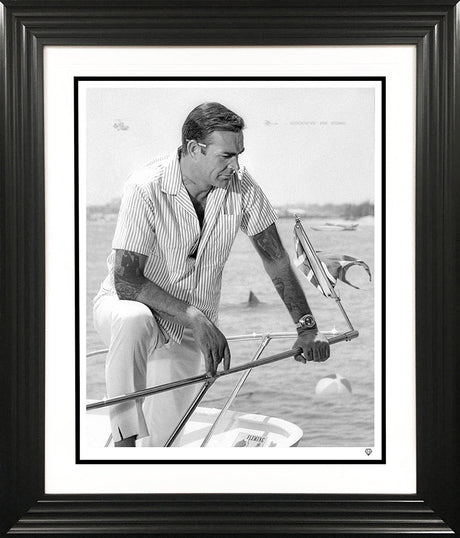 on vacation black and white print framed in black by artist jj adams