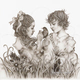 peter and wendy in neverland print embellished with silver leaf and varnish by artist kerry darlington