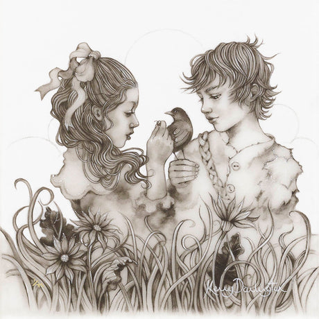 peter and wendy in neverland print embellished with silver leaf and varnish by artist kerry darlington