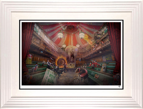 send in the clowns print framed in white by artist jj adams